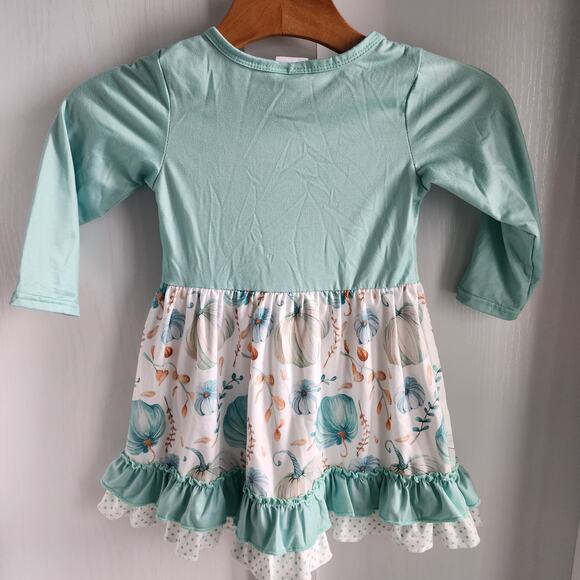 Small shop Pumpkin Fall Floral Mint Ruffle Dress Toddler Girl Size 2 Super Soft - Picture 5 of 5